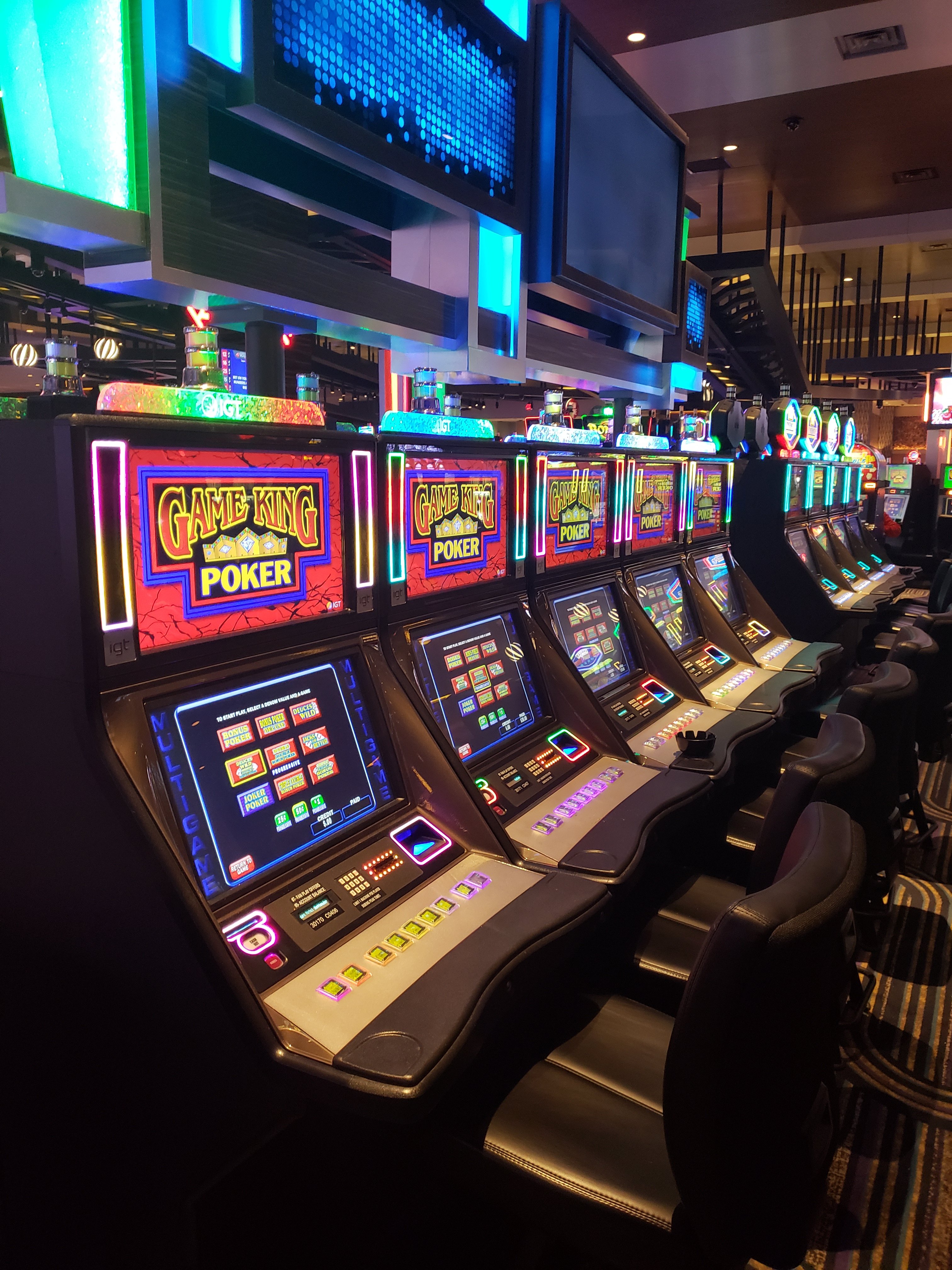 Row of poker slot machines in one of the casino's in Bettendorf Iowa.