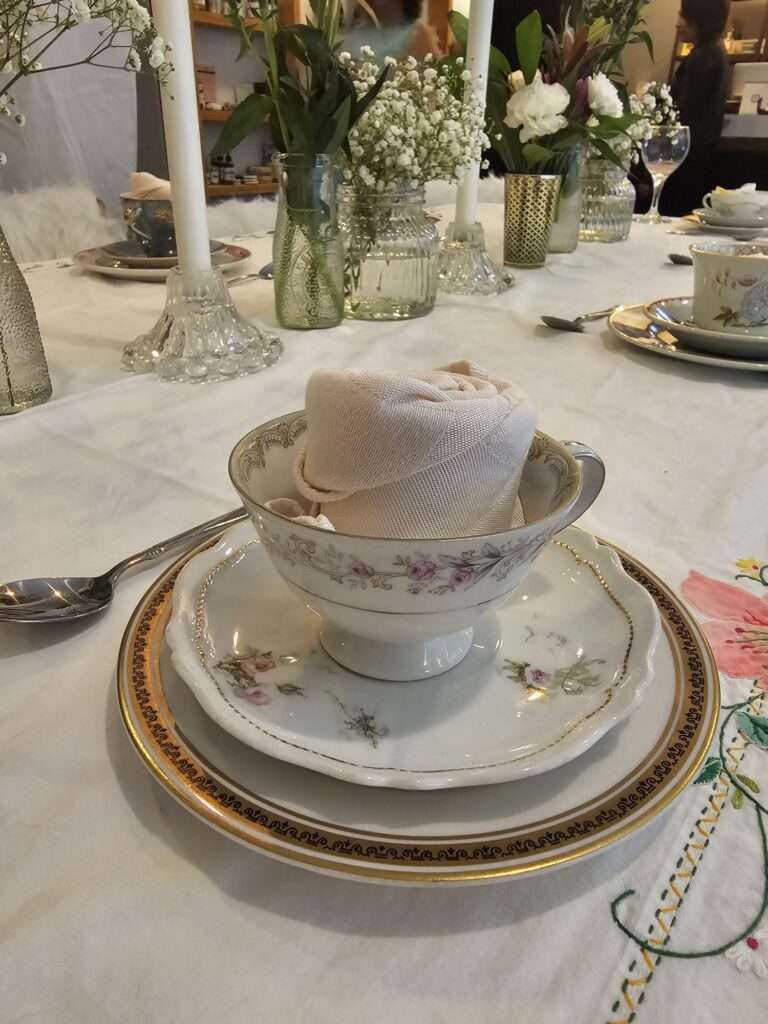 Tea cup on a delightful tea setting demonstrating finding the magic in everyday life